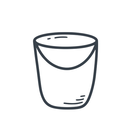 Empty bucket with handle doodle sketch style illustration. Simple ink outline image pail for household needs, vector graphicsのイラスト素材