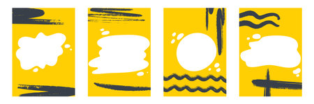 Contemporary blank templates for text set. Bright yellow design with abstract shapes for creating flyer, brochure, invitation, sale, social media post, vector graphicsのイラスト素材