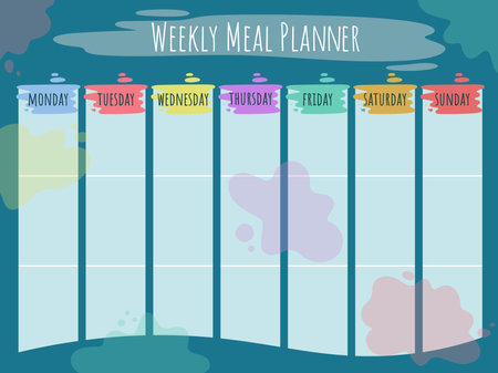Weekly meal planner. Individual form for monitoring nutrition during diet or healthy lifestyle. Template weekly food calendar for printing, vector graphicsのイラスト素材