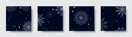 Winter holiday square background set. Templates with snowflakes for social media post, cards, covers, invitations, advertisements, vector graphicsのイラスト素材