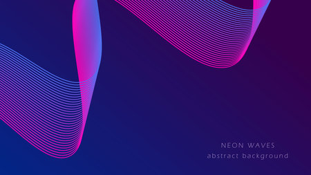 Horizontal dark background with neon wavy lines. Template with light flow movement. Abstraction, banner blank with copy space, vector graphicsのイラスト素材