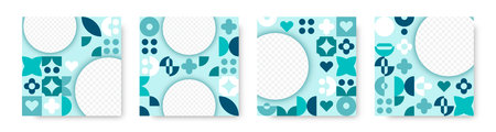Square templates on medical theme with place for photo. Abstract dynamic icons with geometric...