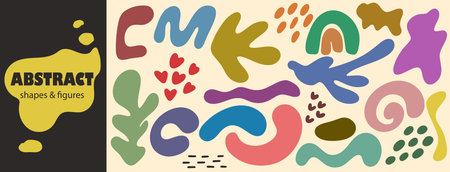 Colorful abstract shapes and figures. Set of various shapeless spots for modern design. Clip art of hand drawn elements, vector graphicsのイラスト素材