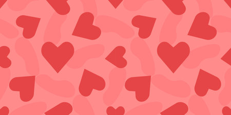 Seamless pattern with abstract shapes and scarlet hearts. Love mood background. Romantic atmosphere,...