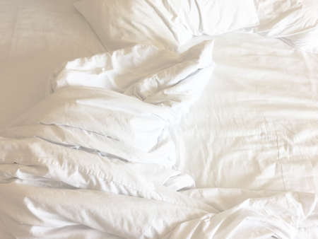 wrinkle messy blanket in bedroom after waking up in the morning, from sleeping in a long night,...