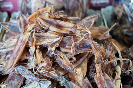 Dried squid in the sea food Thailand market.の写真素材