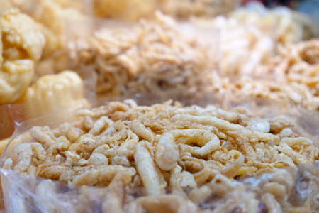 background of fish maw ready for cook.,Fried fish maw or dried fish maw was sale in China town.の写真素材