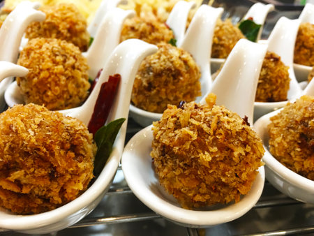Larb moo tod ( Thai fried minced pork with herbs).