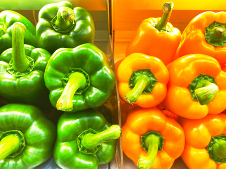 ellow and green bell pepper, Pepper, a little spicy And a vegetable that can be used to cook a lot.の写真素材