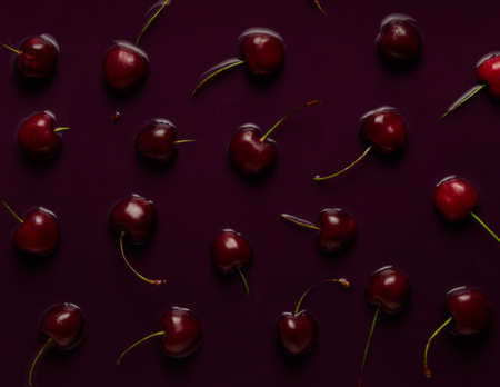 sinking sweet cherries pattern, flat layの写真素材