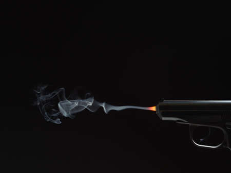 black silhouette of a gun with fire and smoke