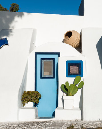Traditional greek house, Cycledic architecture, Santorini, Greeceの写真素材
