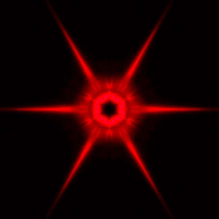 abstract illustration on a black background - red blurred star with diverging six rays, hexagonの写真素材