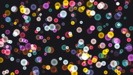 festive background - defocused lights, colored round bokeh on black backgroundの写真素材