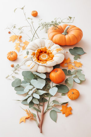 Autumn flat lay of pumpkin bouquetの素材