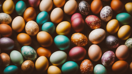 Background from Easter eggs, Painted eggs, top viewの素材
