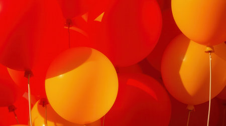 A collection of vibrant orange and red balloons, their rounded forms creating a visually captivating cluster. Celebratory atmosphereの素材