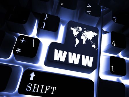 Computer keyboard with www and world map enter key.の写真素材