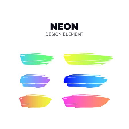 Vector neon color brush stroke design element set. Colorful abstract shapes trendy gradient color in hand drawn shapes isolated on white background. Bright trendy palette.のイラスト素材