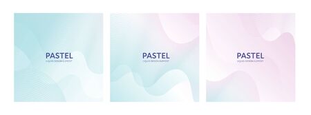 Set of abstract vector fluid modern minimal background. Dynamic flowing shape. Blue to pink pastel gradient. Collection of design element for backdrop, poster, banner, presentation, cover, flyer, cardのイラスト素材