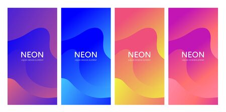 Set of abstract vector fluid modern minimal vertical background. Blend flowing shapes. Neon color gradient collection. design for backdrop, journal, magazine, presentation, flyer, card, invitationのイラスト素材