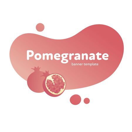 Vector fruit modern fluid banner. Colorful natural red pomegranate on liquid shape frame isolated on white background. Design illustration for web eco poster, vegetarian menu, backdrop, poster, cardのイラスト素材