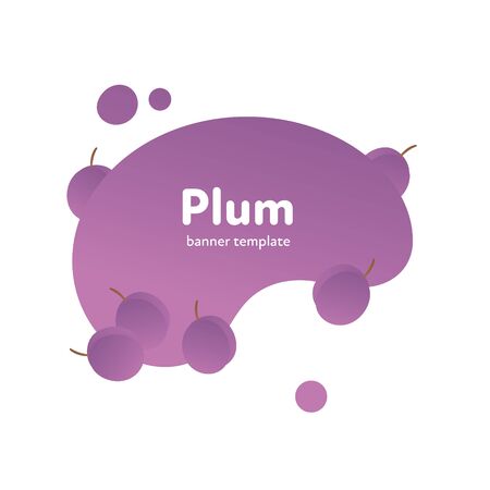 Vector fruit modern fluid banner. Colorful gradient sweet plum on purple splash shape isolated on white background. Design illustration for eco poster, healthy veggy menu, backdrop, poster, cardのイラスト素材