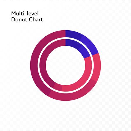 Vector color flat chart diagram icon illustration. Red and blue gradient donut chart. Two level round on transparent background. Design element for finance, statistics, analitics,ui, report, web.のイラスト素材