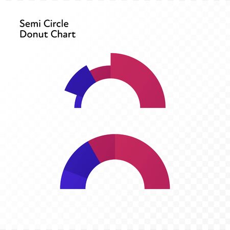 Vector color flat chart diagram icon illustration. Red and blue donut and pie chart. Semi circle isolated on transparent background Design element for finance, statistics, analitics,ui, report, webのイラスト素材