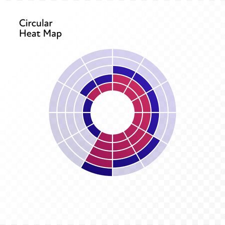 Vector color flat chart diagram icon illustration. Red and blue lines on circular heat map. Round isolated on transparent background. Design element for comparison, statistics, analitics, correlationのイラスト素材