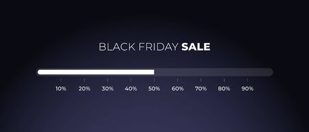 Vector black friday square horizontal banner template. Discount progress bar and white text on dark background. Design element for poster, ad, sale, greeting card, voucherのイラスト素材