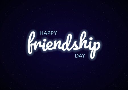 Vector happy friendship day banner. Glowing white text on black background. Holiday design for web, poster, invitation card, party, school event, print.のイラスト素材