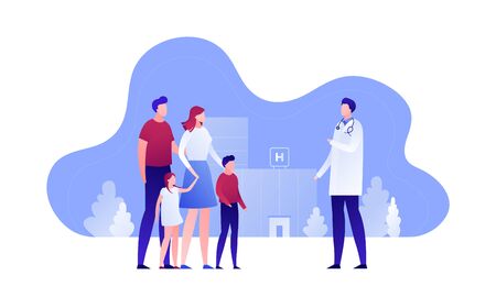 Vector Modern Flat Family Doctor Illustration Parents With Child