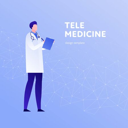 Vector Modern Flat Online Doctor Banner Template Male Doctor On