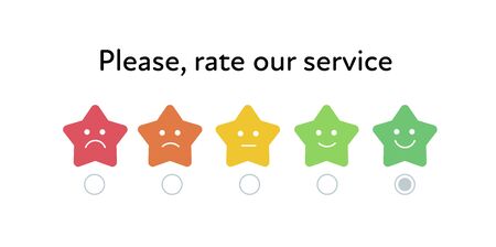 Vector horizontal mood tracker. Star shaped icon set of emoji from angry to happy. Five emotions:...