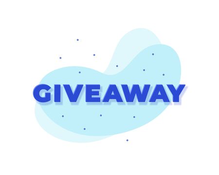 Vector modern giveaway banner illustration. Paper style text on abstract fluid blue shape with memphis elements isolated on white background. Design for social media promotion event of gift contest.のイラスト素材