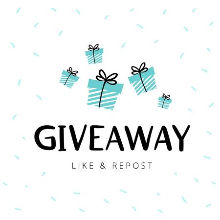Giveaway vector illustration for promotion in social network. Advertizing of giving present fo like or repost. Decoration banner for business account. Text "Giveaway" written by lettering font.のイラスト素材