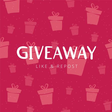 Giveaway banner design for social media marketing. Template for promotion of social network account by giving a gift. Hand drawn lettering illustration with phrase "GIVEAWAY".のイラスト素材