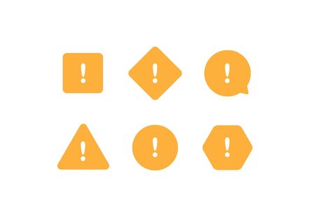 Vector simple attention icon set. Yellow icons with exclamation point isolated on white background. Design element for sale, survey, promo, important info, web, offer, security, info service.のイラスト素材