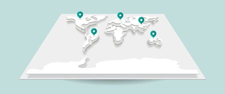 Vector paper navigation earth world map. Modern isometric style 3d gray color illustration of planet...