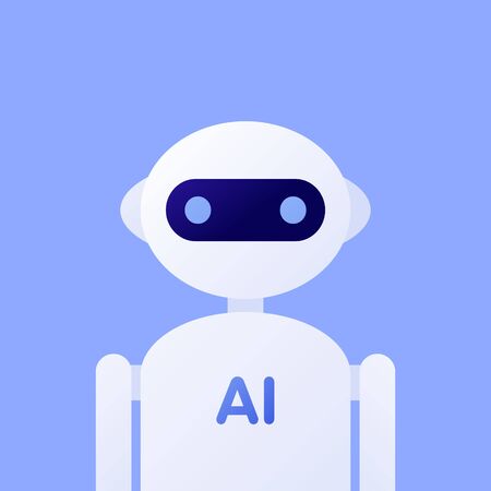 Vector flat artificial intelligence technology character illustration. Cute  ai text isolated on blue. Concept of digital innovation. Design element for banner, poster, web, website, flyerのイラスト素材