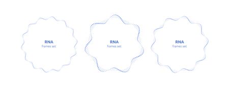 Vector flat science  frame template set. Blue gradient atom rna circle helix around text block on white background. Concept of future science. Design element for web, presentation, banner, posterのイラスト素材