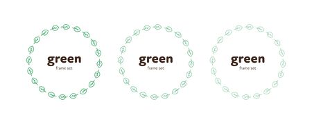 Ecology protection badge sign. Vector flat leaf frame illustration set. Collection of green circle with copyspace for text isolated on white. Design element for banner, poster, ui, background, web.のイラスト素材