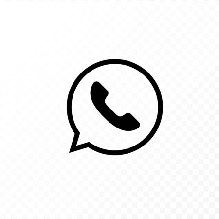 Communication concept. Vector flat outline icon illustration. Black and white isolated on transparent background. Phone call handset sign in talk bubble. Design element for web, ui, button, website.のイラスト素材