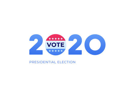 Democratic vote and election day concept. Vetcor flat illustration. Banner template. Text 2020 with flag circle sign isolated on white background. Design for american campaign, web, infographic.のイラスト素材