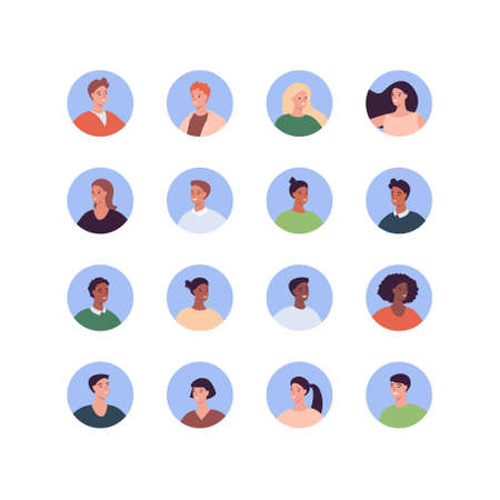 Diverse people avatar set. Vector flat people illustration. Pack of adult man and woman character of...