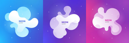 Abstract fluid banner template. Vector vivid color illustration set. Collection of liquid frame on blue, purple and pink color gradient background. Design elementのイラスト素材