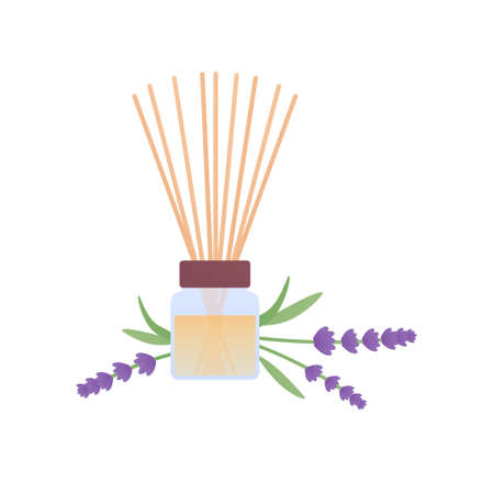 Aromatherapy, wellness lifestyle and holistic remedy concept. Vector flat illustration. Rees oil diffuser with flower isolated on white background. Design element for beauty industryのイラスト素材