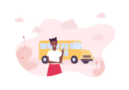 Education concept. Vector flat people illustration. Smiling african school girl in glasses with...