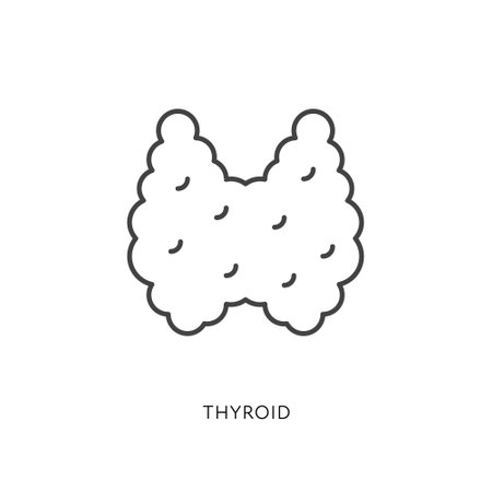 Outline style health care ui icons collection. Vector black linear illustration. Thyroid anatomy...